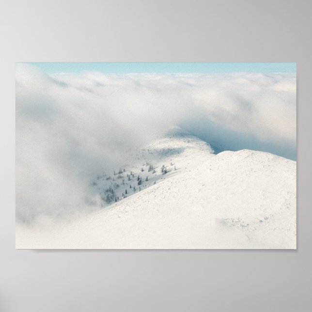 Clouds clearing above spruce forest mountains poster (Front)