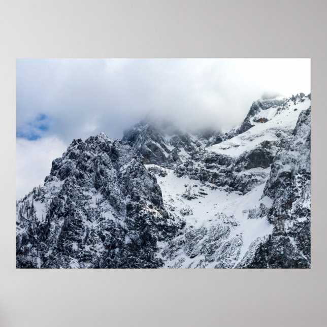 Clouds covering majestic mountains poster (Front)