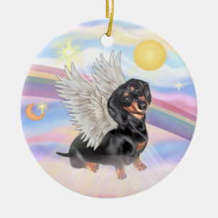 Clouds - Dachshund Angel (black/tan) Ceramic Ornament