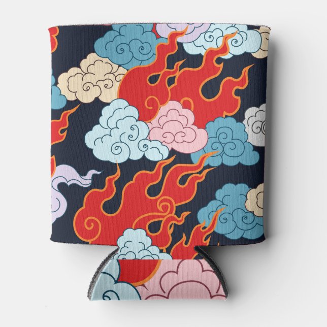 Clouds, Flames: Black Vintage Pattern. Can Cooler (Front)