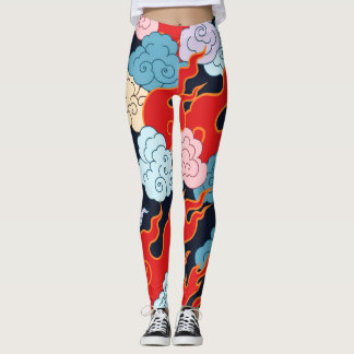 Clouds, Flames: Black Vintage Pattern. Leggings