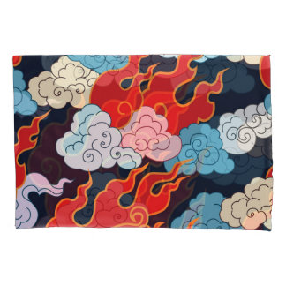Clouds, Flames: Black Vintage Pattern. Pillowcase