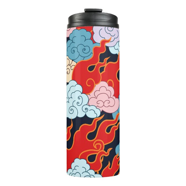 Clouds, Flames: Black Vintage Pattern. Thermal Tumbler (Front)