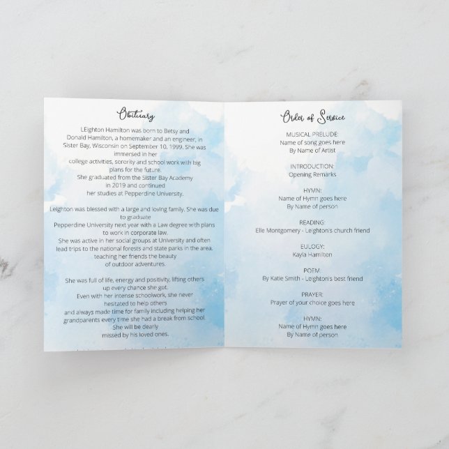 Clouds Funeral Obituary Order of Service  Program (Inside)