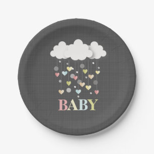 Clouds + Hearts Neutral Baby Shower Paper Plate