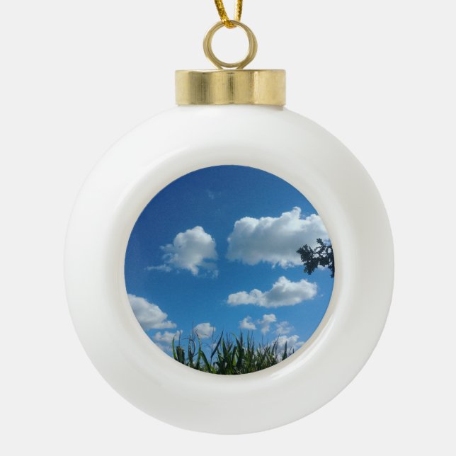 Clouds In Blue Sky Ceramic Ball Christmas Ornament (Front)