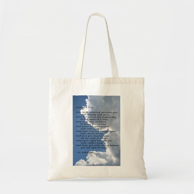Clouds in sky with poem "Gifts of a Day" Tote Bag (Front)