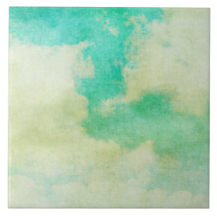 Clouds in the sky painting teal and cream tile