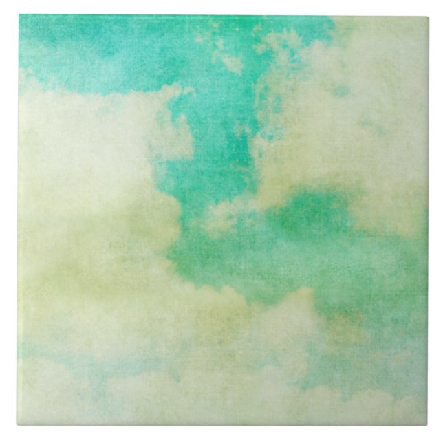 Clouds in the sky painting teal and cream tile (Front)