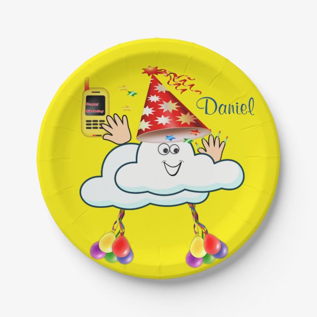 Clouds IPhone Text Happy Birthday Paper Plates (Front)