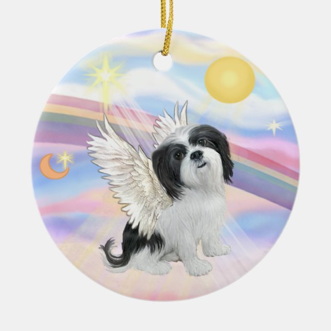 Clouds - Lhasa Apso (black-white) Ceramic Ornament (Front)