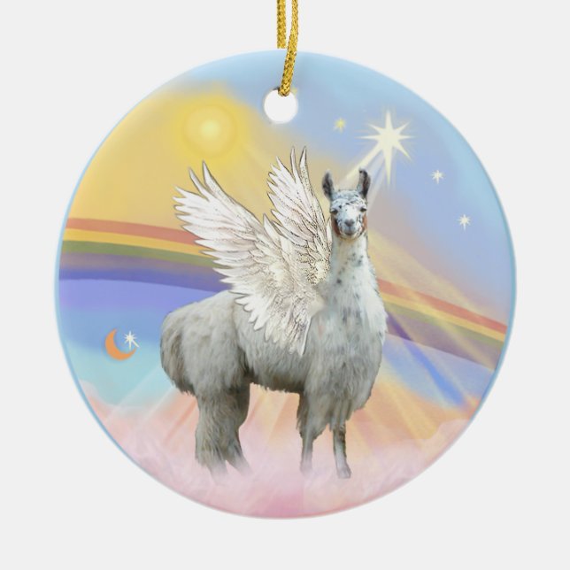Clouds - Llama Angel (12) Ceramic Ornament (Front)