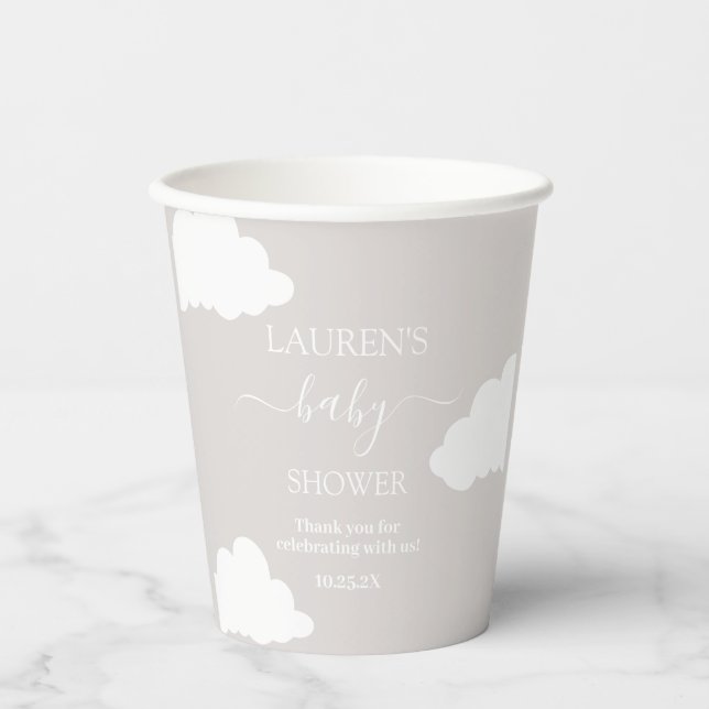 Clouds Minimalist Baby Shower Paper Cups (Front)