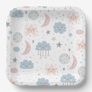 Clouds Moon Stars Paper Plates, Celestial Party Plate