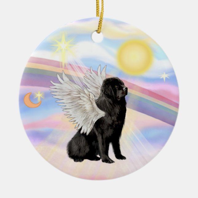 Clouds - Newfoundland Angel (black) Ceramic Ornament (Front)