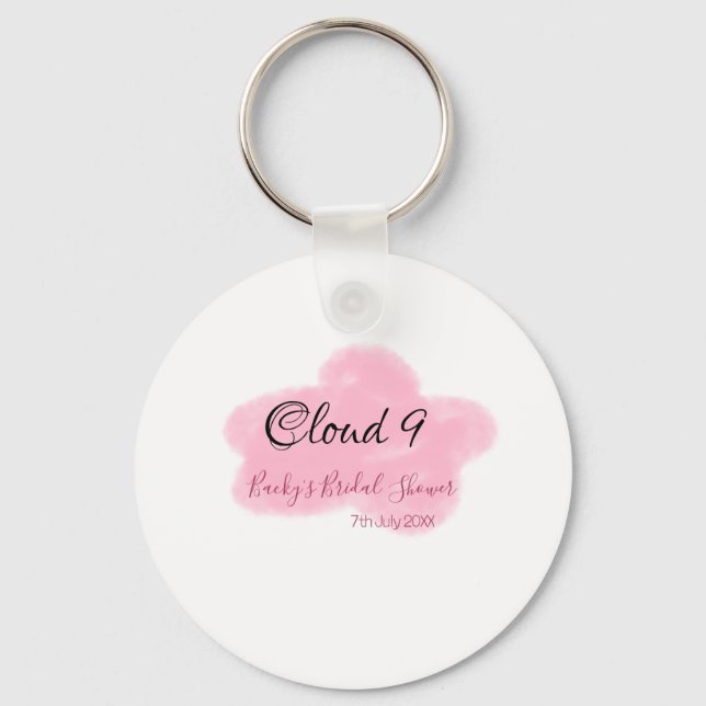Clouds nine red pastel bridal shower namedate keychain (Front)