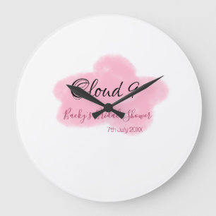 Clouds nine red pastel bridal shower namedate large clock