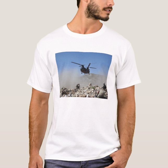 Clouds of dust kicked up by the rotor wash T-Shirt (Front)