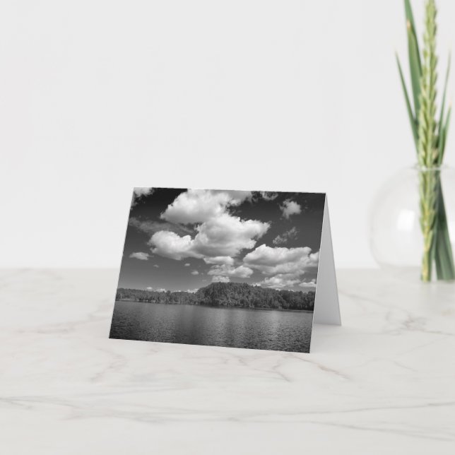 Clouds Over Lake Black and White Note Card (Front)