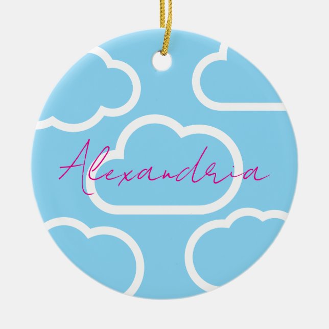 Clouds Personalized Name Christmas Ceramic Ornamen Ornament (Front)