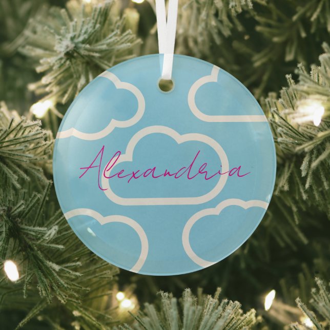 Clouds Personalized Name Christmas Glass Ornament (Insitu)