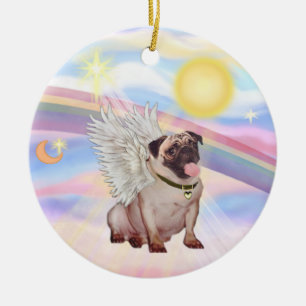 Clouds - Pug Angel (fawn) Ceramic Ornament