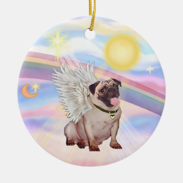 Clouds - Pug Angel (fawn) Ceramic Ornament (Front)