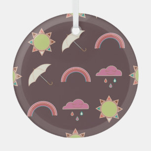 Clouds, rain, sun, umbrella pattern. glass ornament