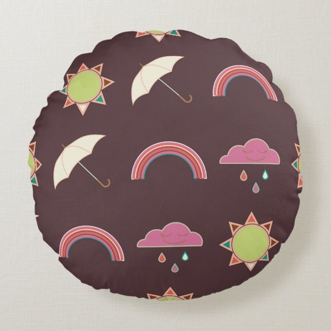 Clouds, rain, sun, umbrella pattern. round pillow (Front)