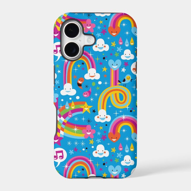 clouds rainbows rain drops hearts pattern (Back)
