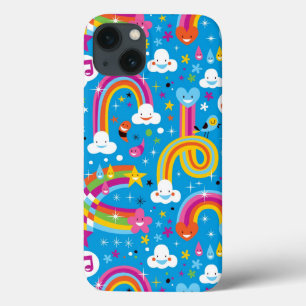 clouds rainbows rain drops hearts pattern iPhone 13 case