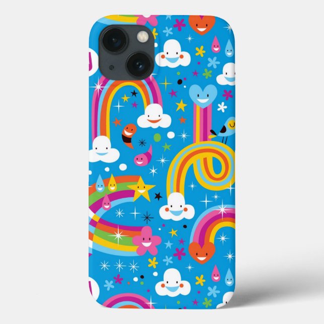clouds rainbows rain drops hearts pattern Case-Mate iPhone case (Back)