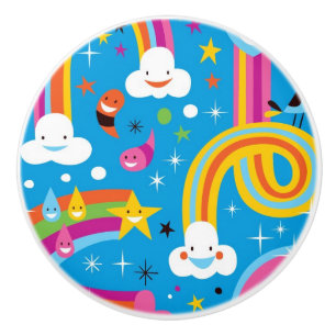 clouds rainbows rain drops hearts pattern ceramic knob