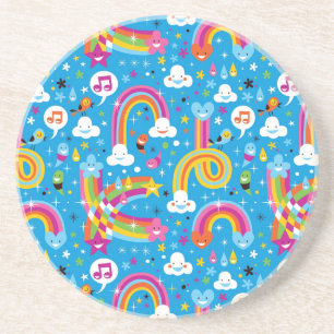 clouds rainbows rain drops hearts pattern coaster