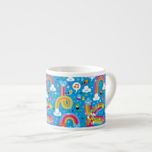 clouds rainbows rain drops hearts pattern espresso cup