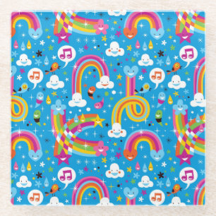 clouds rainbows rain drops hearts pattern glass coaster
