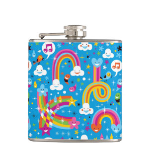 clouds rainbows rain drops hearts pattern hip flask