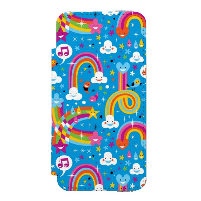 clouds rainbows rain drops hearts pattern incipio iPhone wallet case (Folio Front)