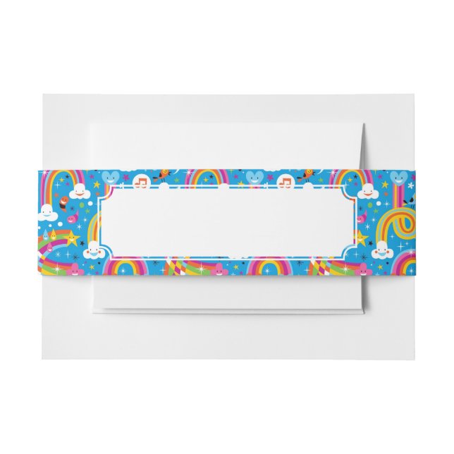 clouds rainbows rain drops hearts pattern invitation belly band (Front Example)
