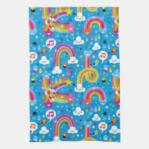 clouds rainbows rain drops hearts pattern kitchen towel