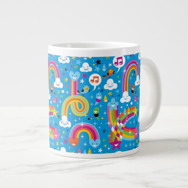 clouds rainbows rain drops hearts pattern large coffee mug (Front Right)