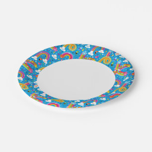 clouds rainbows rain drops hearts pattern paper plate