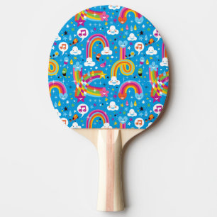 clouds rainbows rain drops hearts pattern ping pong paddle
