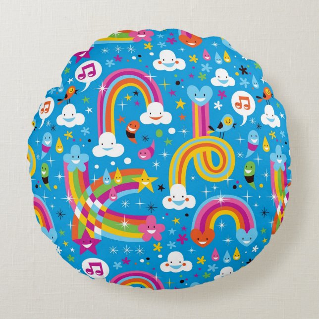 clouds rainbows rain drops hearts pattern round pillow (Front)