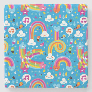 clouds rainbows rain drops hearts pattern stone coaster