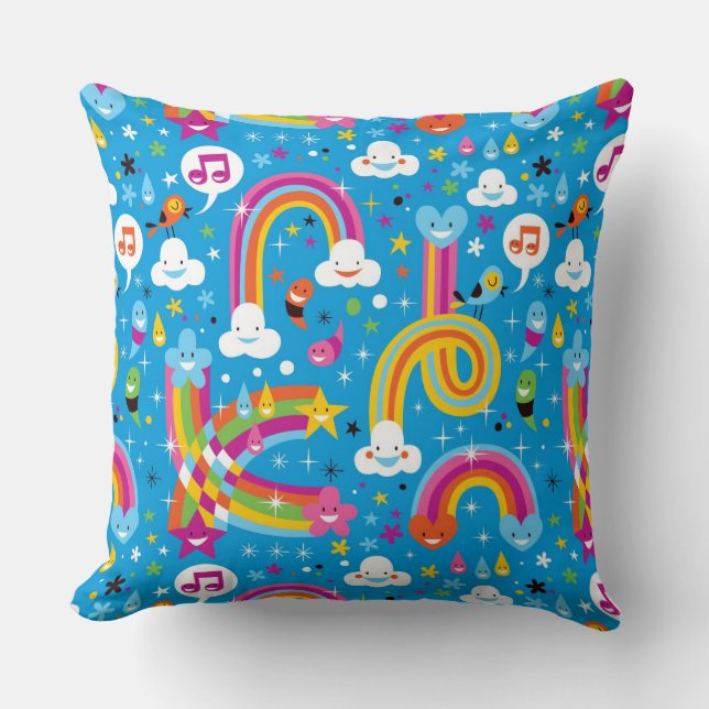 clouds rainbows rain drops hearts pattern throw pillow (Front)