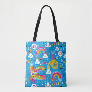 clouds rainbows rain drops hearts pattern tote bag