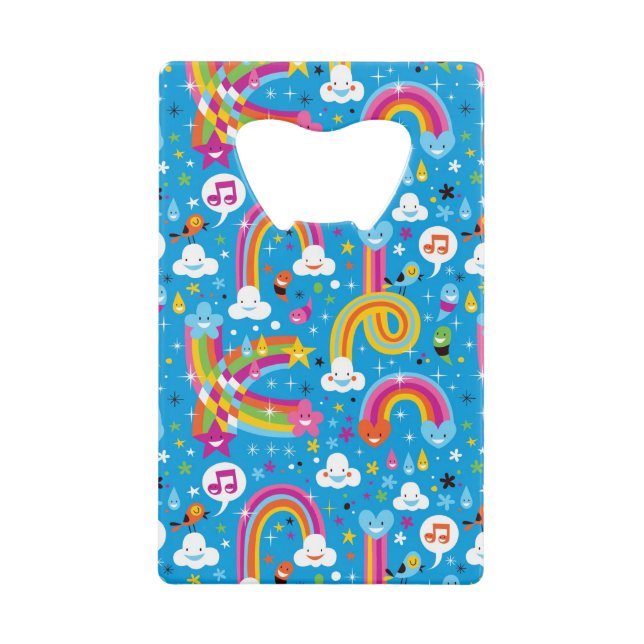 clouds rainbows rain drops hearts pattern wallet bottle opener (Front)