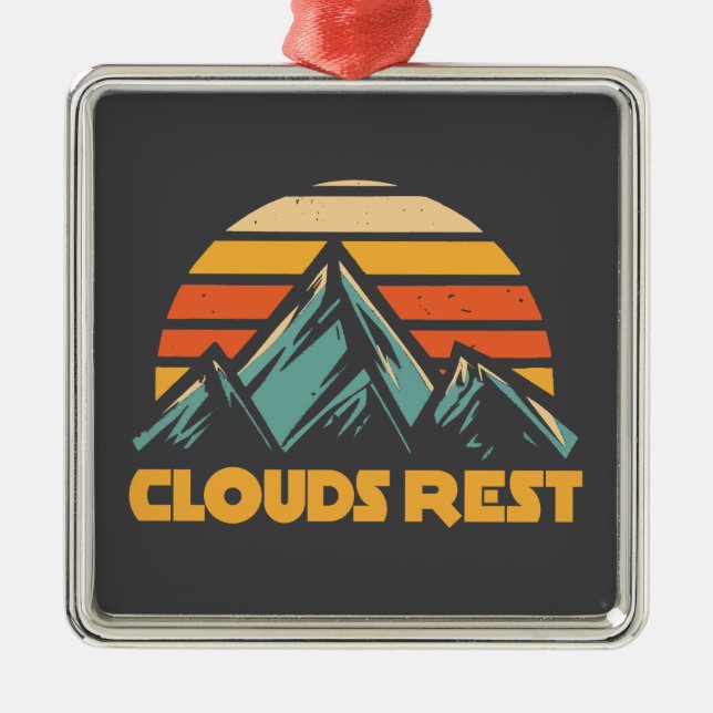 Clouds Rest Mountain Yosemite Retro Turquoise Metal Ornament (Front)