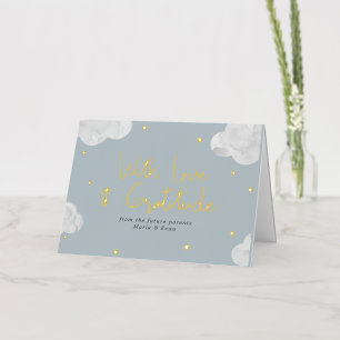 Clouds Stars Blue Grey Boy Baby Shower Thank you Foil Greeting Card